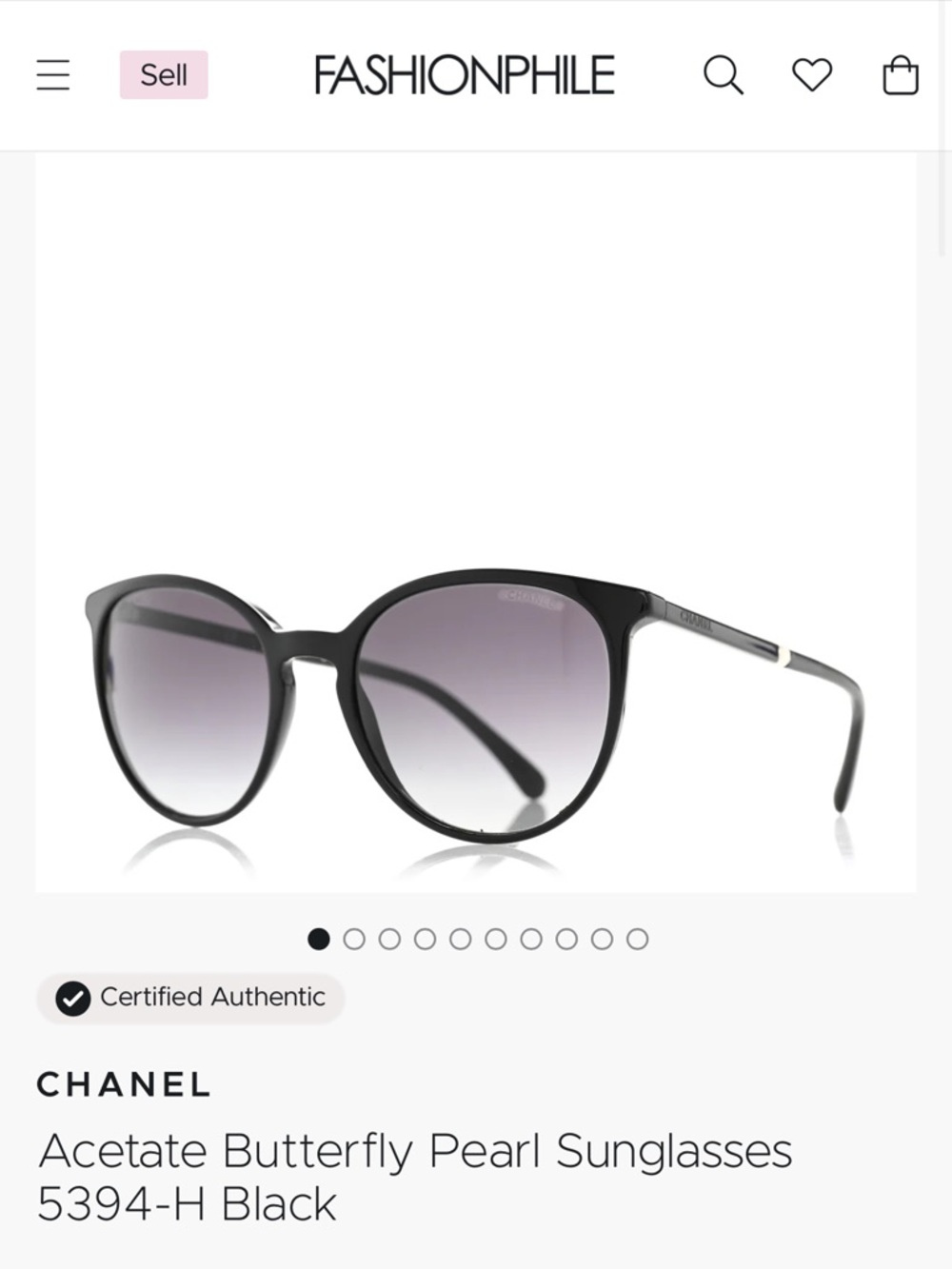 Chanel Acetate Butterfly Pearl Sunglasses Women OS Black Excellent